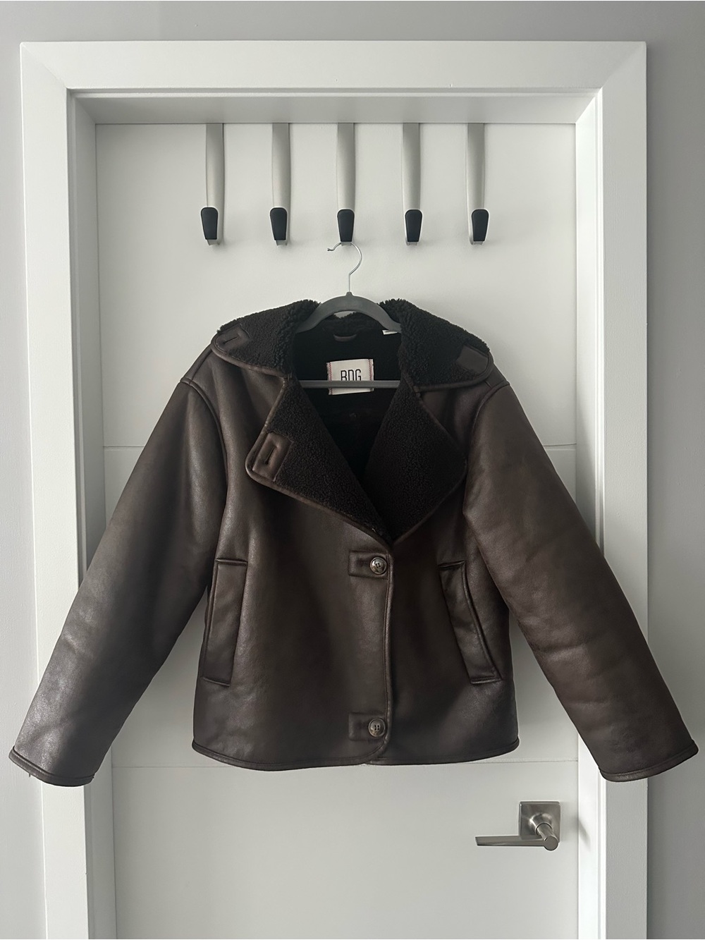BDG Dark Brown Shearling-Trim Puffer Jacket